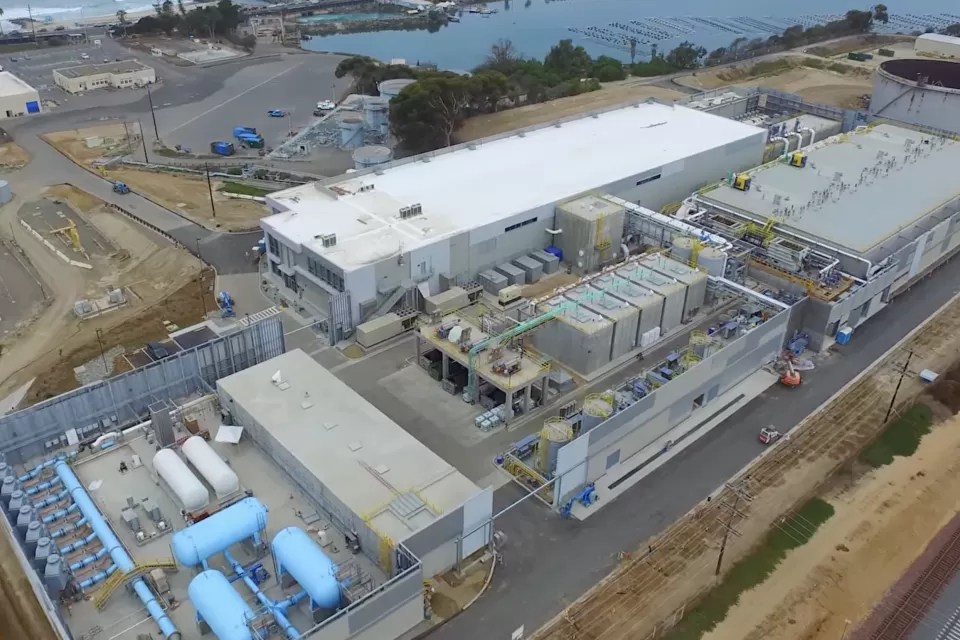 Aerial view of desalination plant in Carlsbad, California